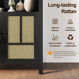 Arched Storage Cabinet with 2 Rattan Doors, 70''h
