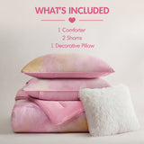Watercolor Tie Dye Comforter Set with Throw Pillow, Pink