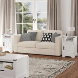 Farmhouse Nightstand, White End Table with Charging Station