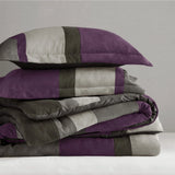 Fluffy Striped Pieced Faux Suede Comforter Set, Purple