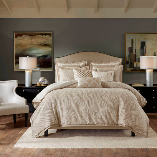 Geometric Jacquard Patterned Comforter Set, Tan/Ivory