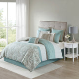 Damask Pieced Diamond 8-Piece Comforter Set, Blue