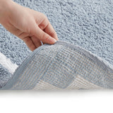 High Pile Bordered Bathroom Rug, Blue