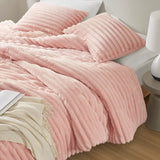 300GSM Fluffy Ribbed Plush Comforter Set,Pink