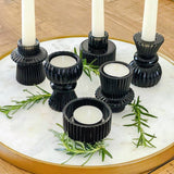 Black Ribbed Glass Candle Holder Set of 6