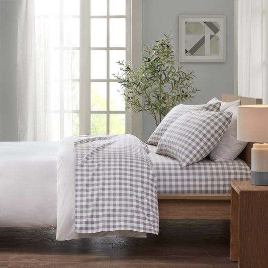 Ultra-Soft Cotton Flannel Sheet Set, Gray Herringbone