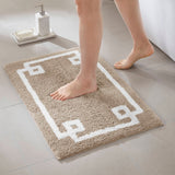 High Pile Bordered Bathroom Rug, Taupe