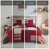 3 Piece Plaid Oversized Cotton Quilt Mini Set, Red
