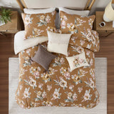 7 Piece Vintage Floral Comforter Set, Terracotta