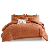 Chenille Poms Cotton Comforter/Duvet Cover Set, Rust