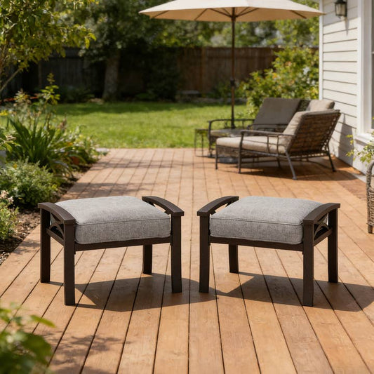 All-Weather Iron Frame Outdoor Ottoman with Cushion