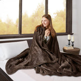 Heated Plush and Berber Electric Bedding Blanket, Brown