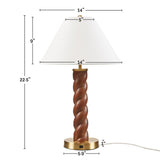 Twisted Faux Wood Table Lamp with Usb-C Port, Brown