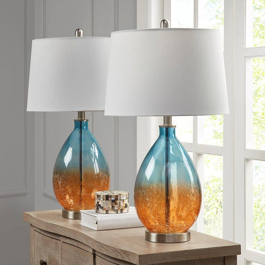 [Set of 2] Ombre Orange Blue Glass Base Table Lamp
