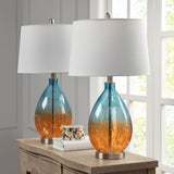 [Set of 2] Ombre Orange Blue Glass Base Table Lamp