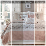 6 Piece Cotton Percale Quilt Set with Throw Pillows, Blush