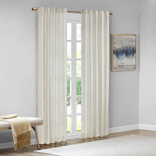 Metallic Printed Poly Velvet Window Panel Pair, White/Gold