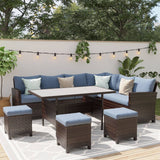 7 Piece High Curved Back Outdoor Dining Sectional Sofa