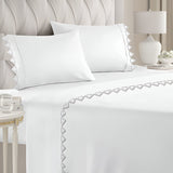 Ashley 400TC Cotton Traingle Embroidery Sateen Solid Sheet Set