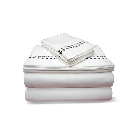 400TC Sateen Solid Cotton Dot Embroidered Sheet Set