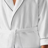 Shawl Collar Cotton Bath Robe with Border Embroidery