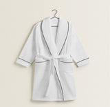 Shawl Collar Cotton Bath Robe with Border Embroidery