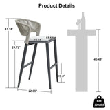 PURPLE LEAF Outdoor Bar Stools Set of 2, All-Weather Rope Wicker Aluminum Patio Bar Chairs for Deck, Balcony, Garden, Kitchen Island