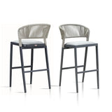 PURPLE LEAF Outdoor Bar Stools Set of 2, All-Weather Rope Wicker Aluminum Patio Bar Chairs for Deck, Balcony, Garden, Kitchen Island