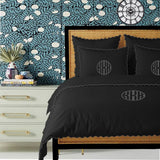 Monogram Black 400TC Cotton Small Scallop Embroidery Duvet Cover Set
