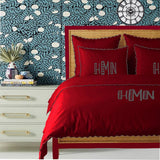 Monogram Burgundy 400TC Cotton Small Scallop Embroidery Duvet Cover Set