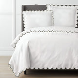 Allena 400TC Cotton Scallop Embroidery Sateen Solid Duvet Cover Set