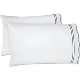 400TC Wavy Embroidery & Border Cotton Sateen Solid Pillowcases (Set Of 2)