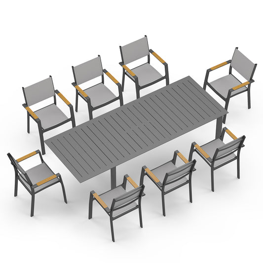 8-Person All-Aluminum Patio Dining Set, Extendable Table