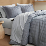 Woven Striped Pleated Comforter Set, Blue/Grey