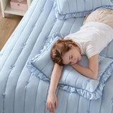 Soft Bow Embroidered Quilt Mini Set, Blue