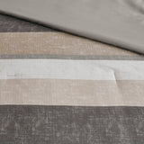 Striped Comforter Set with Bed Sheets, Taupe/Grey