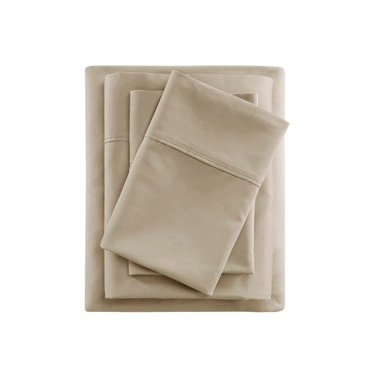 4pcs 600TC Cooling Cotton Blend Sheet Set, Khaki
