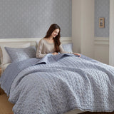 3pc Ruffle Printed Vermicelli Stitched Quilt Set, Blue