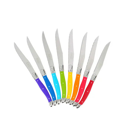French Home Set of 8 Laguiole Steak Knives, Rainbow Colors