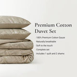 Stone-Washed Leaf Patterned Jacquard Duvet Set, Linen