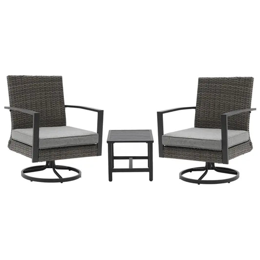 3 Pieces Patio Bistro Set with Swivel Chair and Side Table
