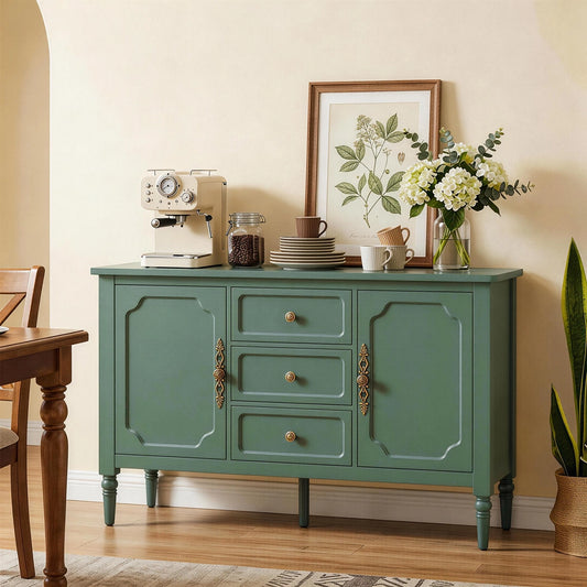 Mid-Century Storage Cabinet with 2 Doors & 3 Drawers, Green