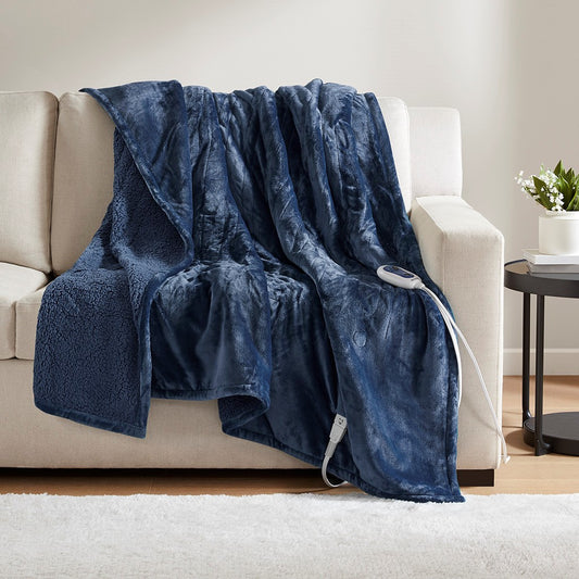 Heated 60x70" Microlight Berber Electric Throw Blanket, Navy