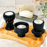 Black Ribbed Glass Candle Holder Set of 6