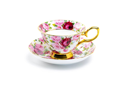 Pink Rose Gold Bone China Tea Cup & Saucer