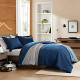 Corduroy Patchwork-Inspired Comforter Set, Blue