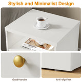 Nightstand with Storage Shelf and Door, Faux 2-drawer Table