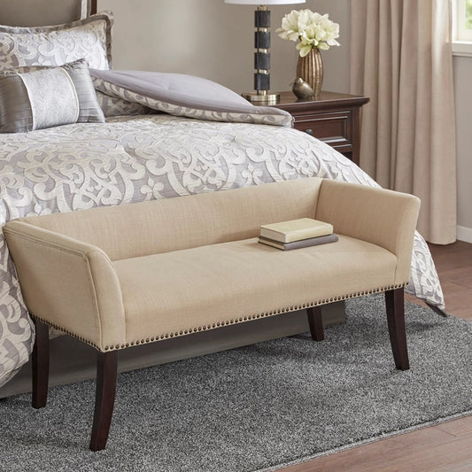 49.5" Upholstered Bench with Back & Wood Legs, Tan