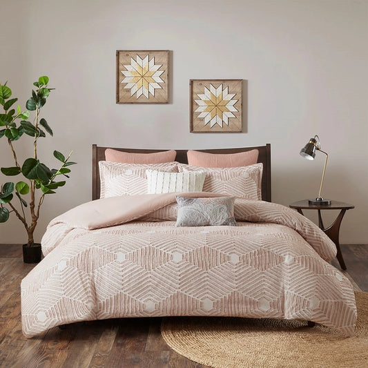 Geo Clipped 3-Piece Comforter or Duvet Cover Set, Pink