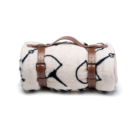 Tan Snaffle Bit Throw Blanket with Leather Holder